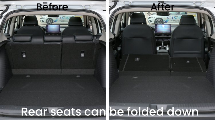 Before and after view of the back seat of Used 2023 Honda HRV for Sale