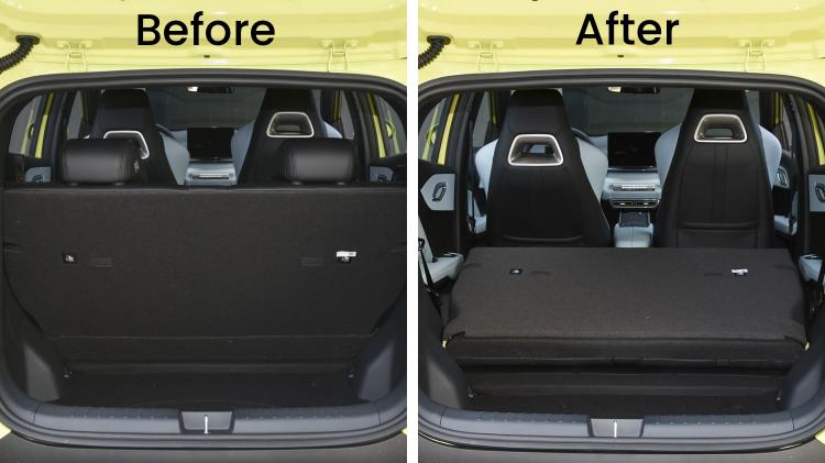 Before and after view of put down the back seat